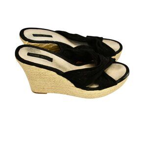 Women's Nine West Black Suede Cross Toe Rode Wedge Shoes Size 10